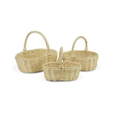 Contemporary Home Living Set of 3 Beige Traditional Oval Storage Basket with Braided Handle