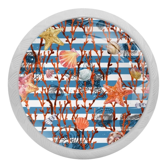 4PCS Round Starfish Cabinet Fluorescence Knob Glowing in the Dark Furniture Drawer Pulls Handle with Screws