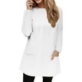 thumbnail image 3 of Oversized Tshirts for Women Boxy Fit Crew Neck Comfortable Long Sleeve Solid Color Tops for Women Trendy with 2 Pockets White Size S, 3 of 5