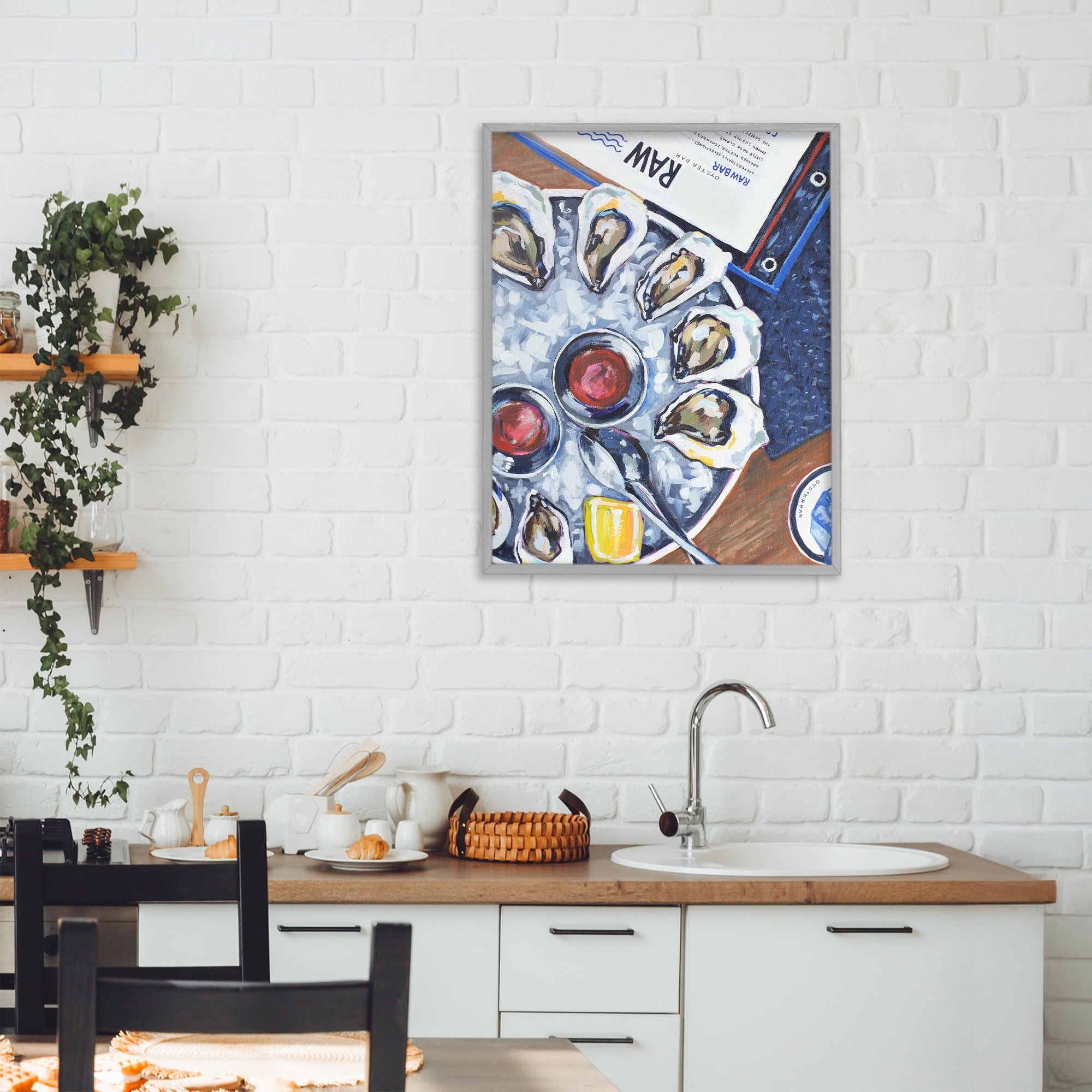 Stupell Industries Oysters on Ice Gray Framed Giclee Art, design by Rachel Nerney