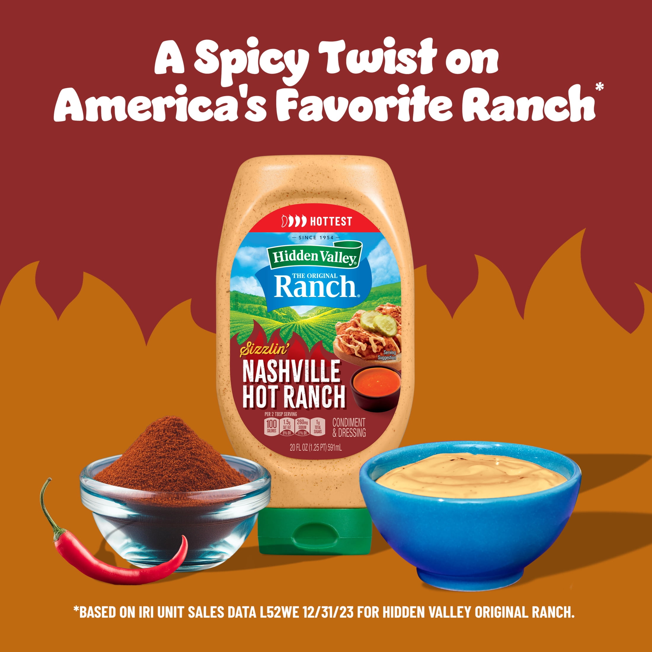 Hidden Valley Sizzlin' Nashville Hot Ranch Dip Sauce Condiment & Dressing, 20 fl oz Squeeze Bottle