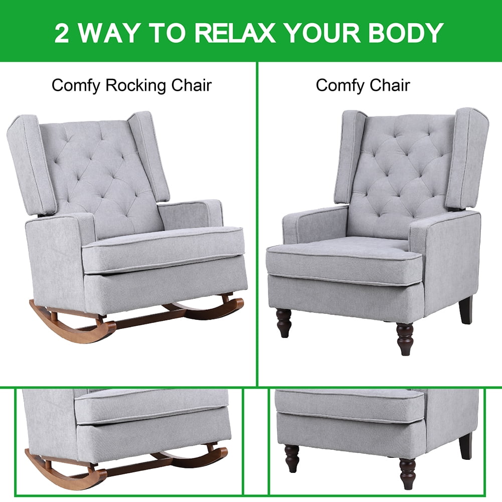 Kepooman Tufted Upholstered Wingback Accent Chair Rocker w/Wood Frame, Gray Kepooman Tufted Upholstered Wingback Accent Chair Rocker w/Wood Frame, Gray