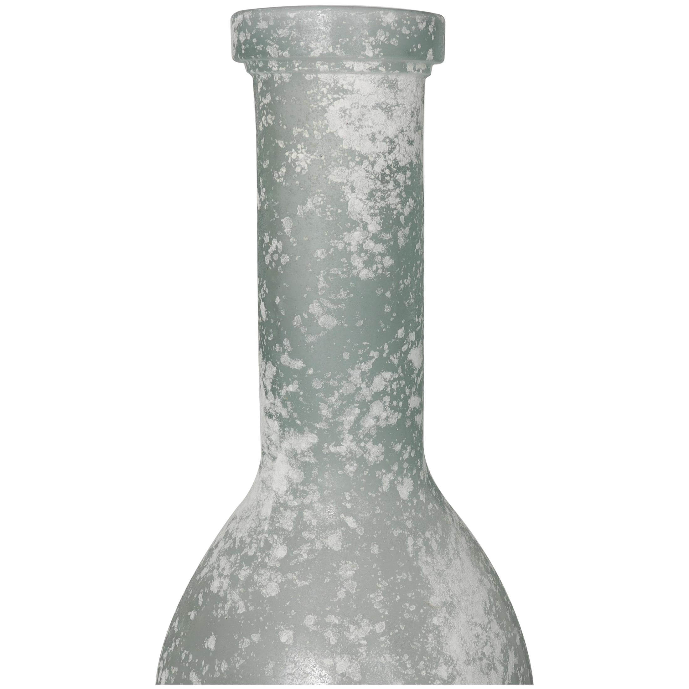 DecMode 29" Handmade Frosted Spanish Bottle Light Blue Recycled Glass Vase