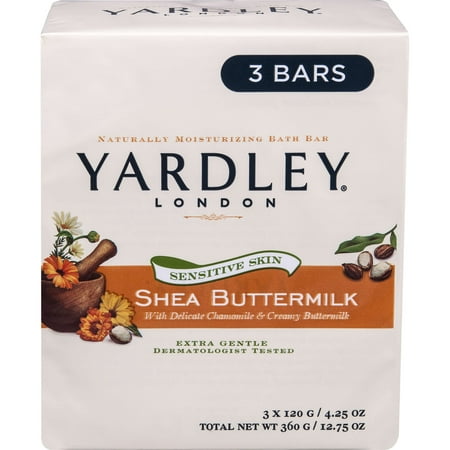 Yardley London Sensitive Skin Shea Buttermilk Naturally Moisturizing Bath Bars, 4.25 oz, 3 count