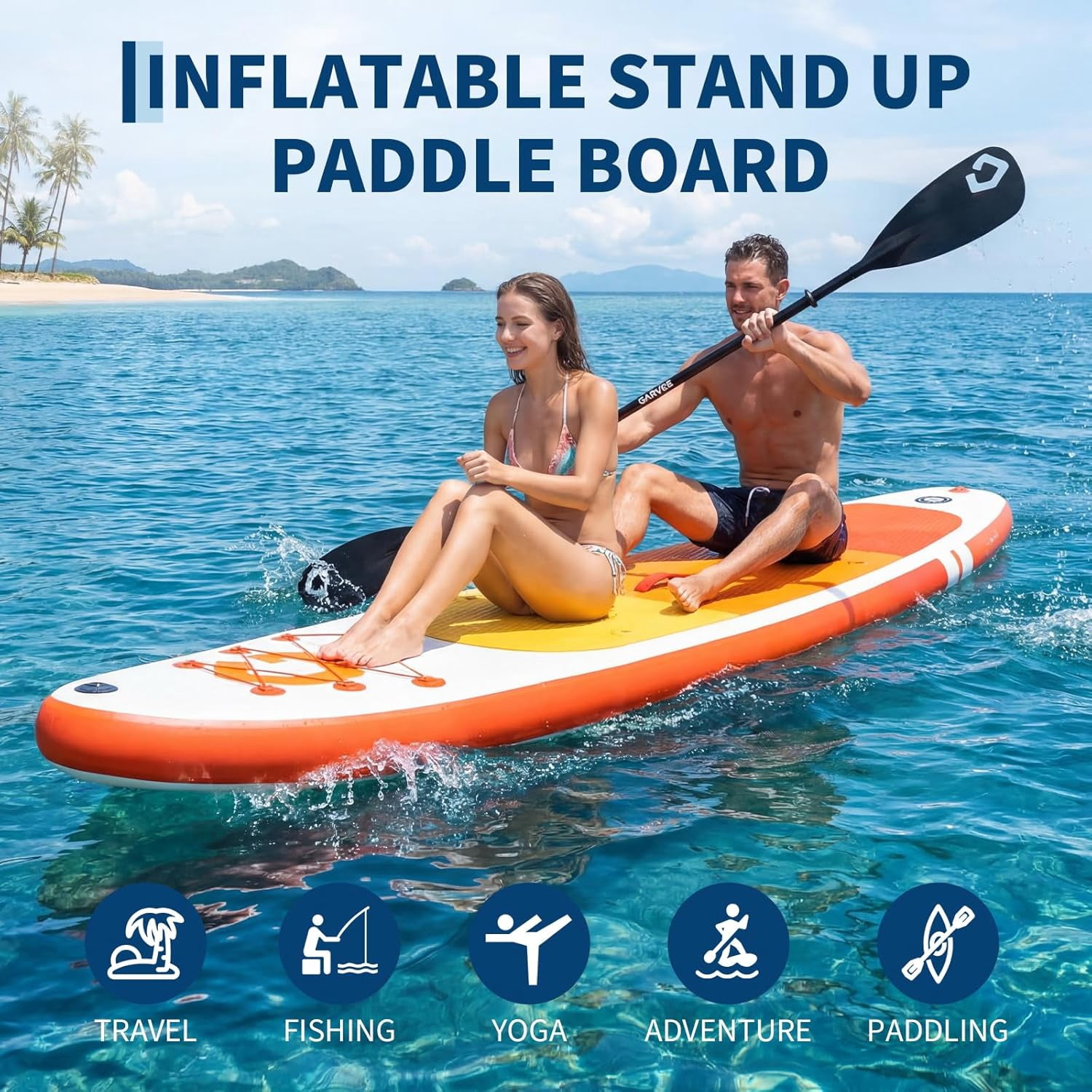 2-in-1 Inflatable Stand Up Paddle Board with Premium SUP Paddleboard Accessories, Wide Stable Design,Non-Slip Comfort Deck for Adults & Youth of All Skill Levels Water Sports & Fishing, Orange