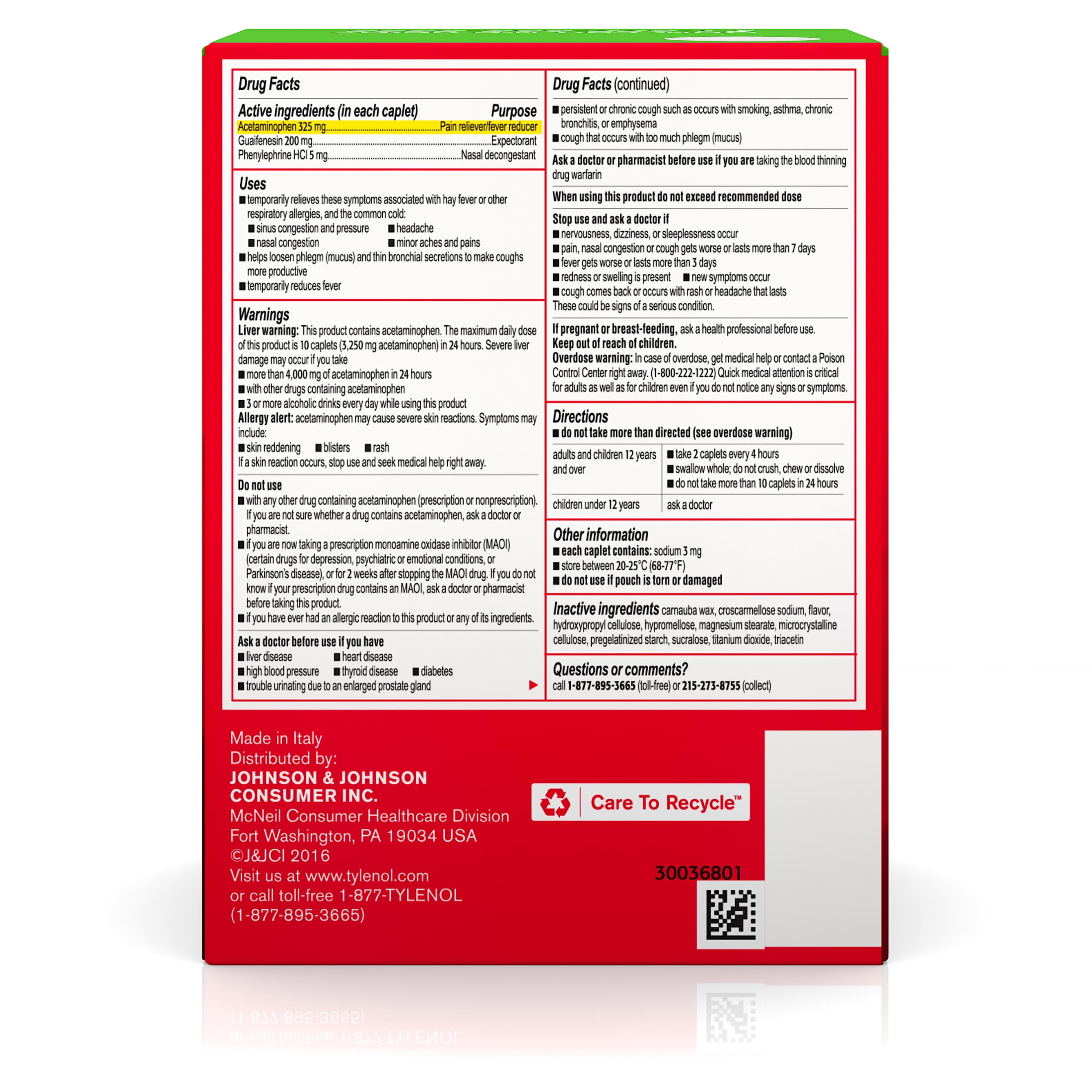 Tylenol Sinus Severe Non-Drowsy Daytime Caplets, 50 Packs of 2 Count