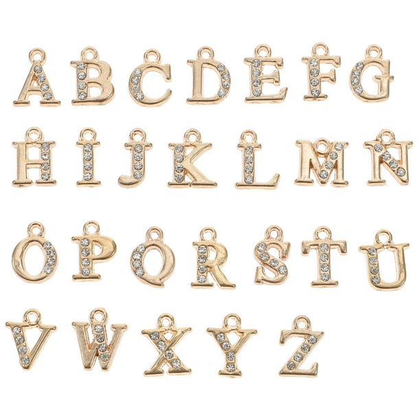 26Pcs Rhinestone Letter Charms Alloy Letter Charms Mini Alphabet Pendants 