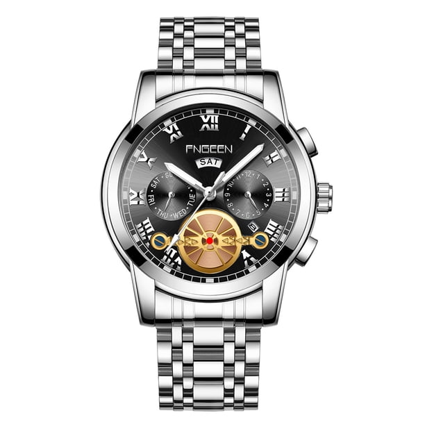 Reloj de moda para hombre, reloj de tourbillon, reloj de cuarzo para hombre, correa de acero, reloj multifuncional no mecánico para hombre