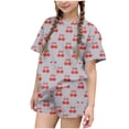 thumbnail image 2 of Amidoa Girls Summer 2 Piece Outfits Cute Floral Short Sleeve and Elastic Waist Shorts Kids Clothing Set Gray Size Gray Size 6, 2 of 6