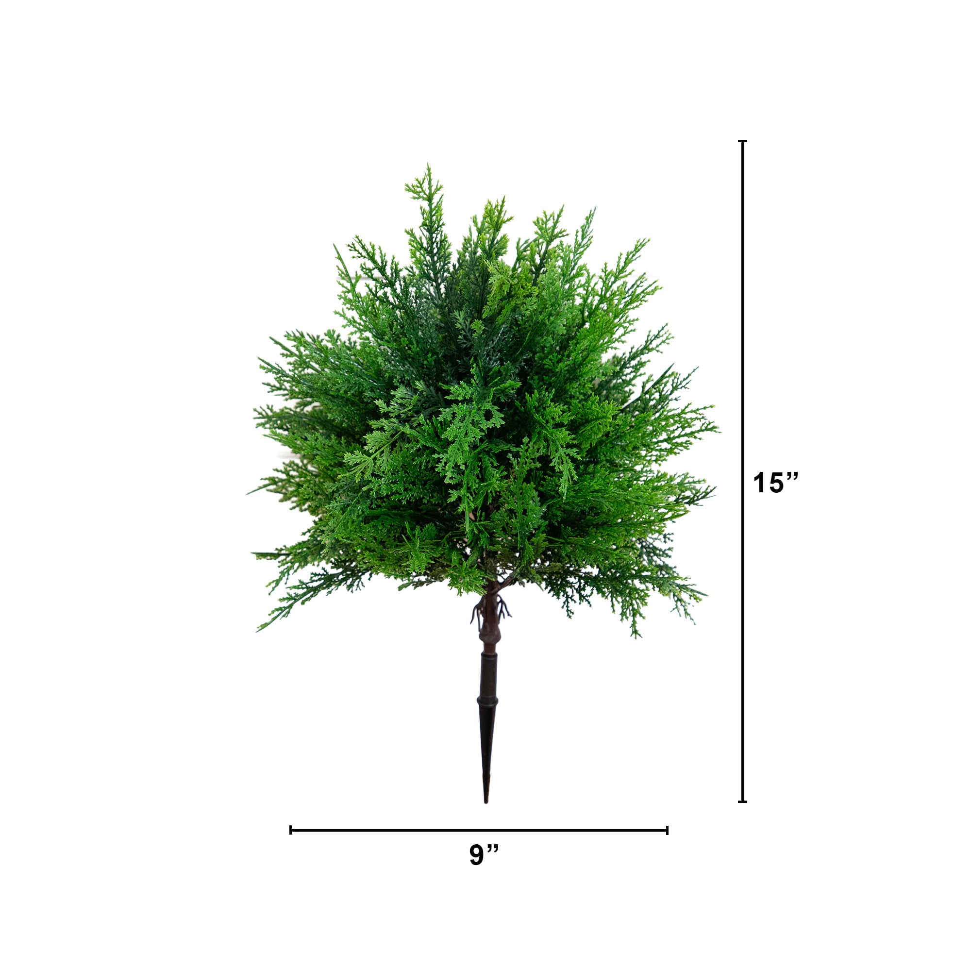 15in. UV Resistant Artificial Cedar Bush with Integrated Ground Stake (Indoor/Outdoor) - Set of 2