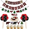 54 Pieces Lumberjack Birthday Party Decorations, Including Buffalo Plaid Happy Birthday Banner, Lumberjack Theme Garland and Cake Toppers, Red and Black Balloons for Christmas First Birthday