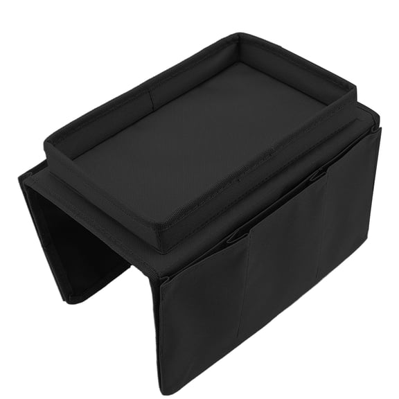 Couch Arm Table, Sofa Tray Durable Foldable Side Pockets Washable  For Home Black