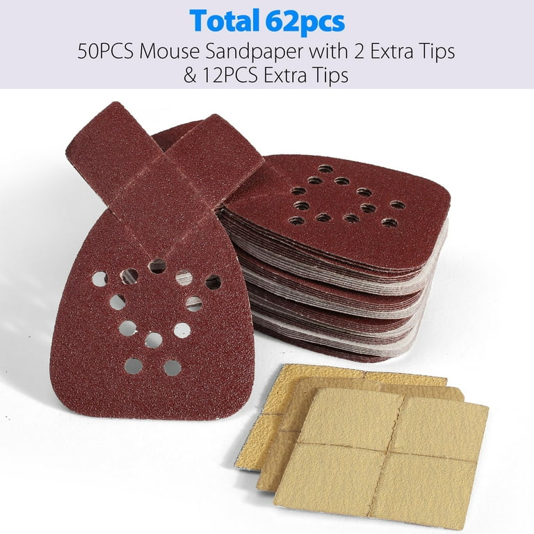 60 Grit Sanding Pads for Black and Decker Mouse Sanders, 12 Holes Hook and  Loop Sandpaper - LotFancy Detail Palm Sander Sanding Sheets, Pack of 50