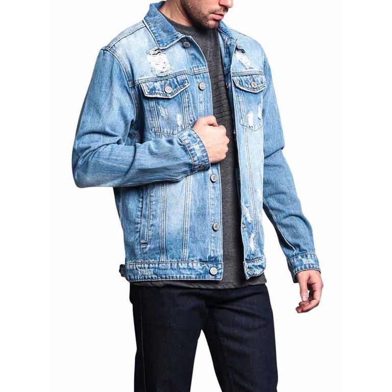 Victorious Men's Essential Denim Trucker Jean Jacket DK148 - Light Indigo -  Large 