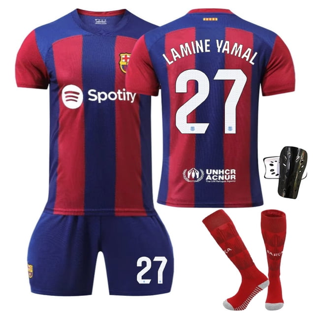 Barcelona Football Shirt 27 Yamal 2023-24 for Kids & Adults with Socks+Kneepad