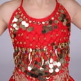 thumbnail image 4 of Alvivi Girls Spanish Bull Belly Dance Outfits Sparkle Metallic Crop Top with Long Swing Skirts Red&Black 10-12, 4 of 6