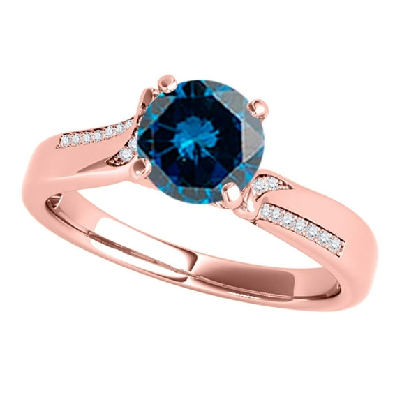 Mauli Jewels Engagement Rings for Women 1.15 Carat Halo Inter wined Design Blue Diamond Engagement Ring 4-Prong 14k Solid Rose Gold