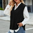 thumbnail image 6 of Aueoeo Fashion Sweater Vests for Women V Neck Sleeveless Knit Solid Color Casual Textured Ribbed Preppy Pullover Tops, 6 of 7