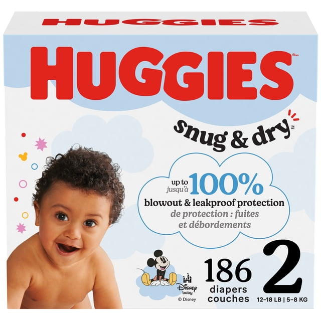 Huggies Snug & Dry Baby Diapers, Size 2 (12-18 lbs), 186 Count