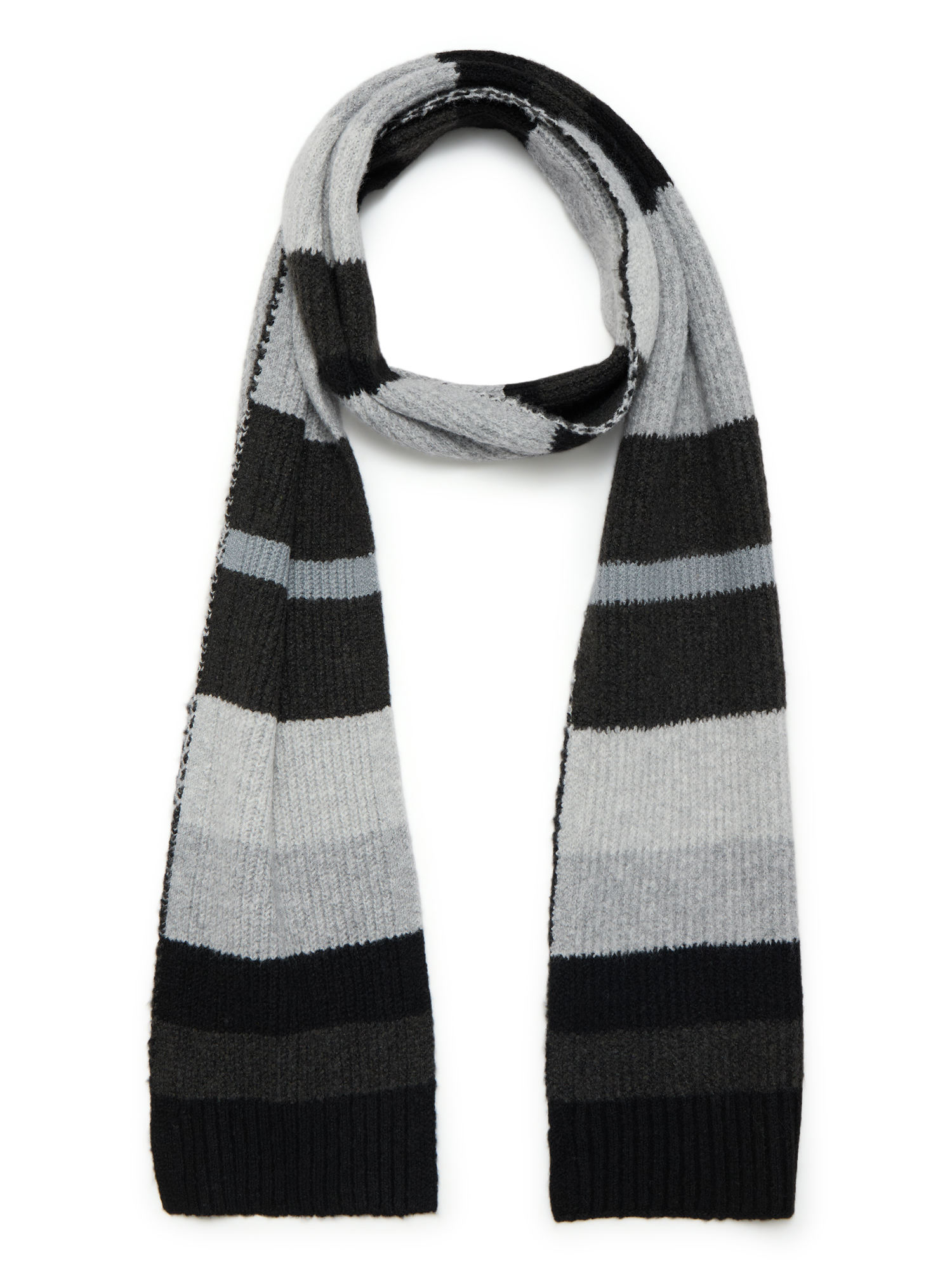 Time and Tru Women's Ribbed Crewneck Sweater and Stripe Scarf Set, 2-Piece, Sizes XS-XXXL