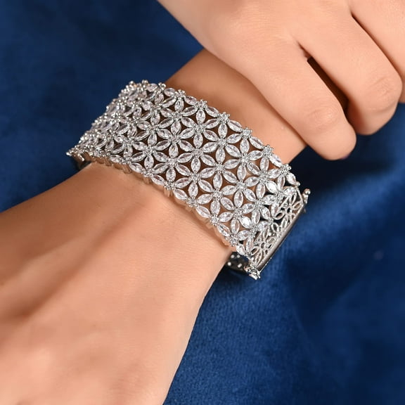 Ratnavali Jewels Indian Bracelet CZ Cubic Zirconia Brass Metal Openable Bracelet Jewelry for Women White Silver Tone