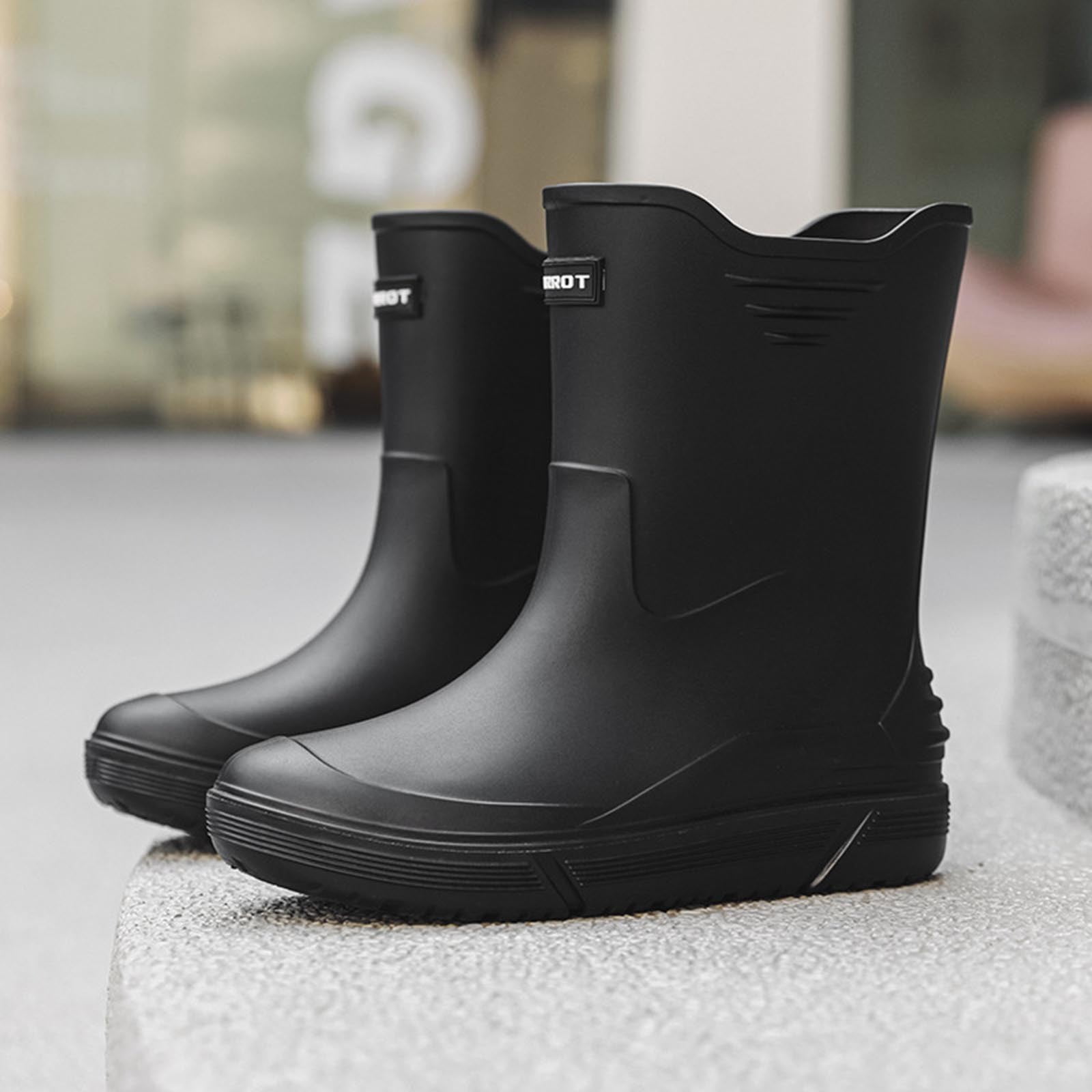 Wensltd Mid Calf Rain Boots for Men Solid Color Waterproof Rubber Shoes for Outdoor Short Tube Work Shoes