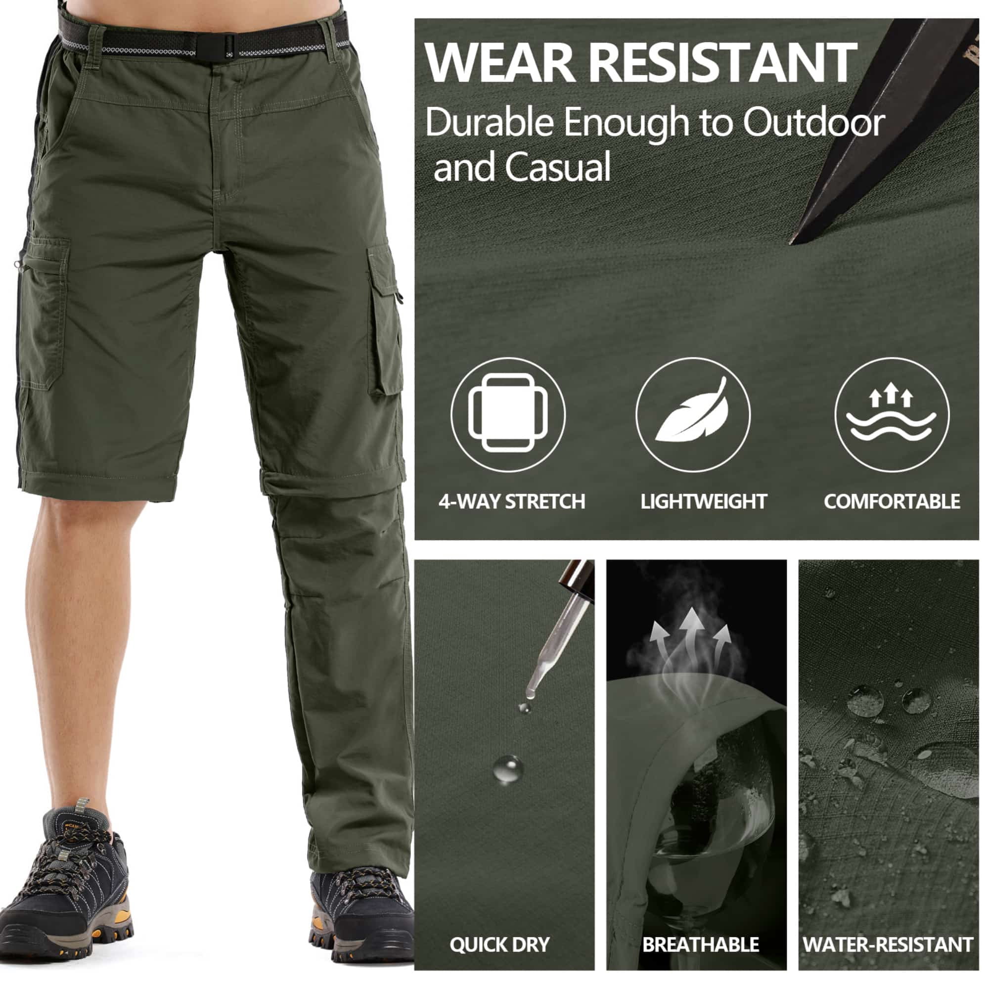 FEN AI Mens Hiking Pants Convertible Quick Dry Lightweight Zip Off Outdoor Fishing Travel Safari Cargo Pants Casual Trousers