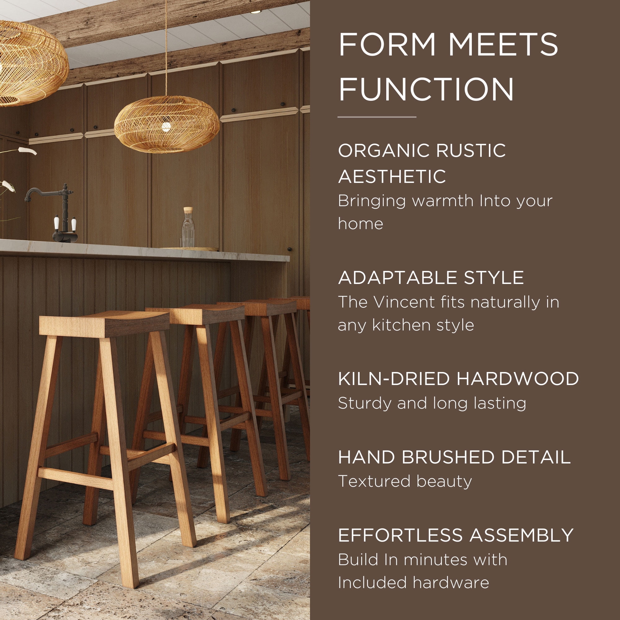 Open Box Maven Lane Wooden Rustic Aesthetic Bar Stool, Antiqued Finish