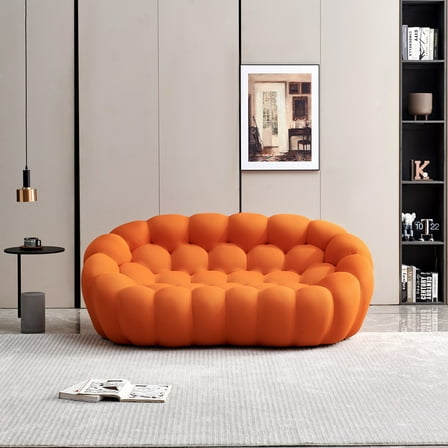 MAYEERTY 74.8" Modern 2-Seat Loveseat Bubble Sofa, 3D Textile Mesh Fabric, Orange