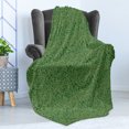 thumbnail image 4 of Abstract Green Soft Flannel Fleece Throw Blanket, Futuristic Grid Pattern of Lines with Dotted Ends, Cozy Plush for Indoor and Outdoor Use, 50" x 60", Hunter Green Pale Green, by Ambesonne, 4 of 5