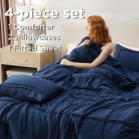 Bedsure King Comforter Set with Sheet - 4 Pieces Soft Beige Bedding Sets, Grid Pinch Pleat, All Season Lightweight Fluffy Bed Set with Solid Boho Comforter, Pillowcases & Sheet,Christmas Gifts