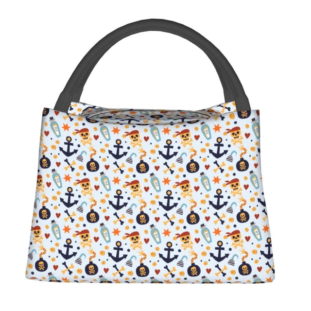 Easygdp Pirate Skull And Anchor Bolsa de Almuerzo Insulada Reutilizable, Bolsa de Mano y Bandolera para Oficina, Trabajo, Viajes