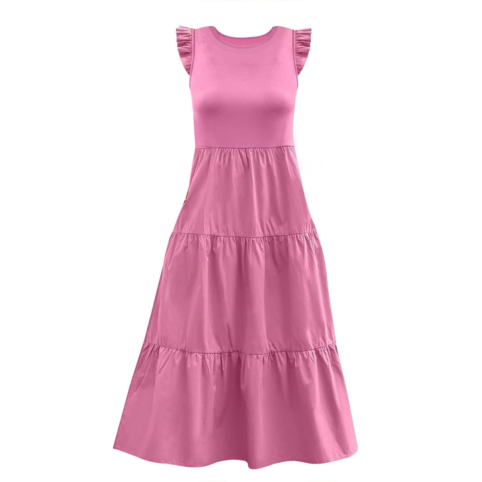 RYKJLWY Womens Dresses Women Summer Dress Casual Sleeveless Crewneck Maxi  Dress Tiered Flowy Pleated Sundress A Line Beach Vacation Dress Spring  Wedding Guest Dress (Red1,L) - Walmart.com