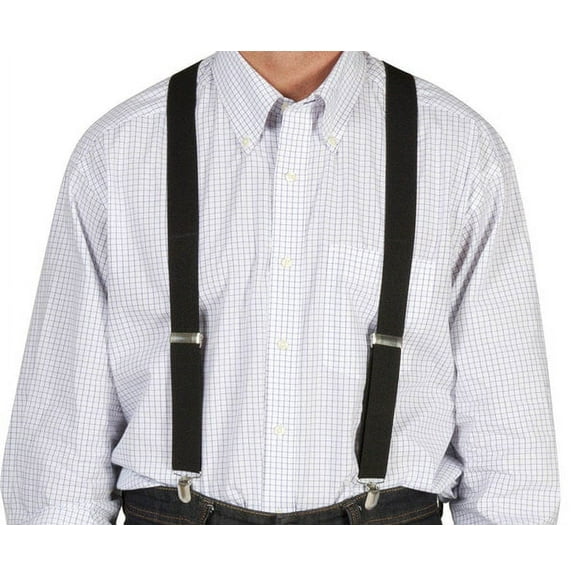 Men's Elastic Y-Back Clip Suspenders - Black 1 Inch Wide Adjustable Adult Unisex Wedding Prom