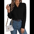 thumbnail image 1 of Blusa Plisada de Larga con Cuello en V para Mujer, Ideal para Oficina Negro M, 1 of 8