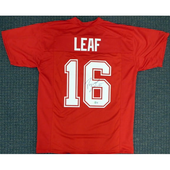 Washington State Cougars Ryan Leaf Autographed Red Jersey Beckett BAS QR 193979
