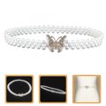 thumbnail image 2 of Cinturón de perlas con diseño de mariposa dorada, 2 unidades, elástico, con diamantes de imitación, para mujeres y niñas, color blanco, 2 of 8