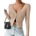 thumbnail image 2 of OJinShaWanO Sweater Romper Womens Women's Ribbed Knit Button Down V Neck Lightweight Cropped Cardigan Coat Tops, 2 of 7