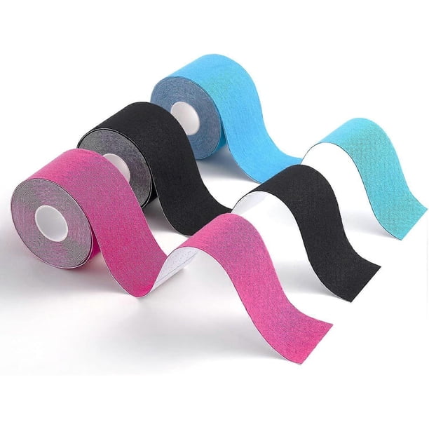 Muscle Sports Athletic Tape, 5m x 5cm, 3 Rolls (1 x Blue, 1 x Pink, 1 x Black), Waterproof Elastic Athletic Tape for Sports
