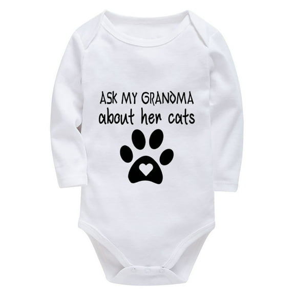 Ask My Grandma About Her Cats Baby Outfits for Boys Long Sleeve Plain Onsies White Boy Outfits