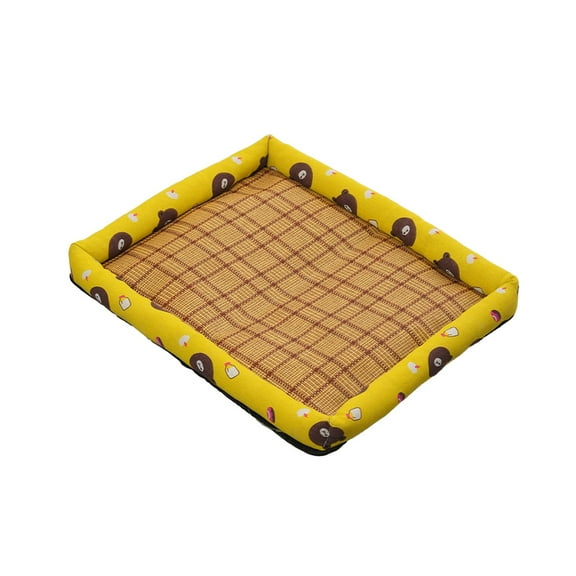 Eoozwa Summer Pet Bed Wicker Woven Mat Bed Pad Summer Nests Chew Resistants Dog and Cats Bed Ice Pad with Printed Border Antis Slip and Moistures Proof Pet