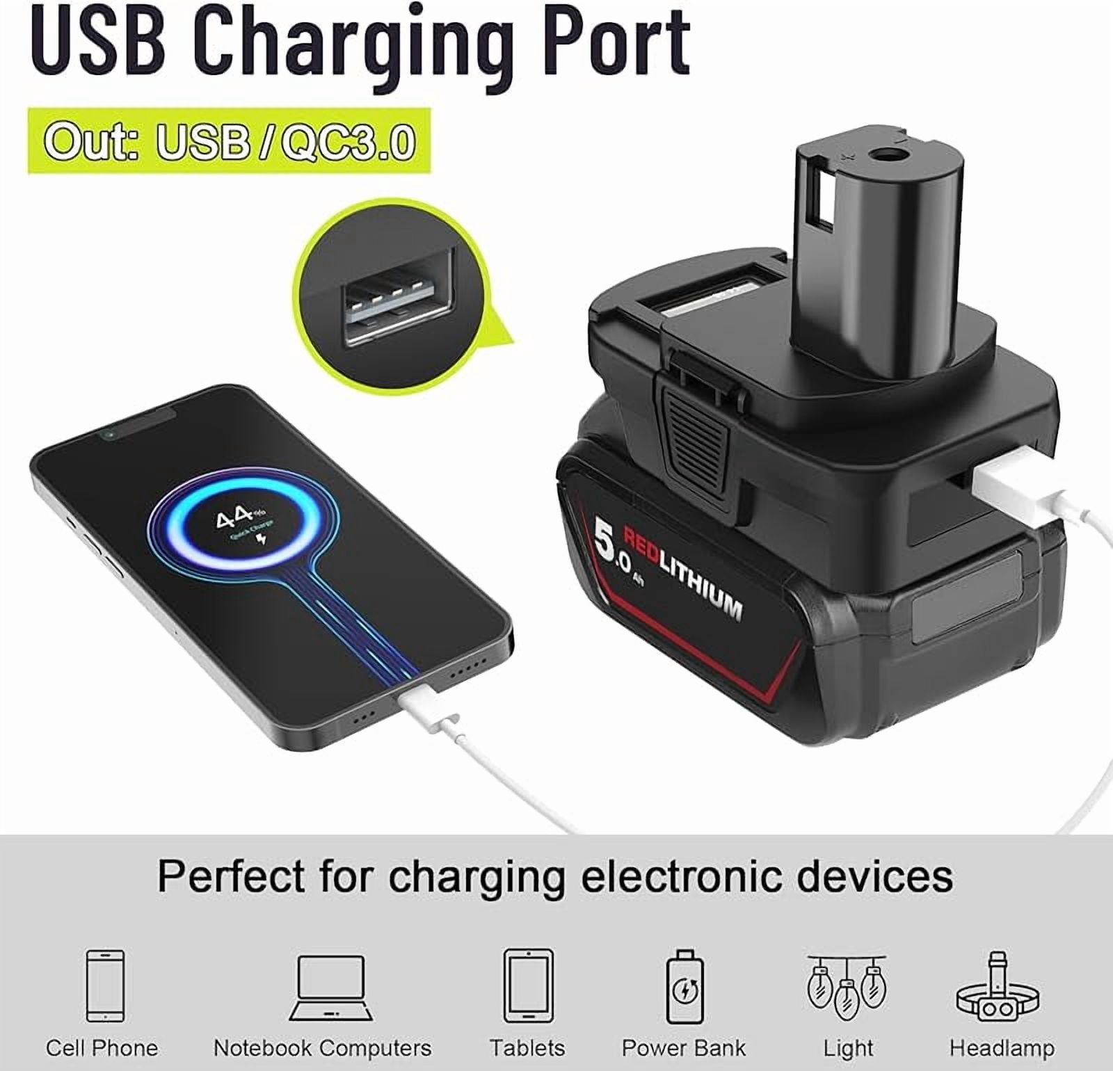 DM18RL Battery Adapter Converter with USB & Type-C Port for Use with Ryobi 18V Lithium Battery Tools, Converts De*Walt 20V Li-ion or Mil*Wau*kee 18V Li-ion Battery to Ryobi 18V Li-ion Battery