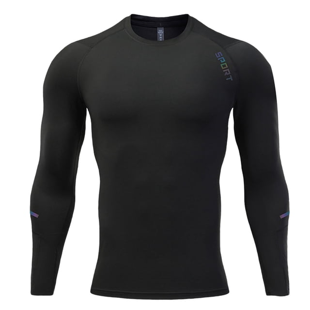 asjyhkr Mens Workout Compression Shirts Long Sleeve Crew Neck Quick Drying Gym Athletic High Performance T Shirts Tops