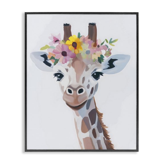 Stupell Industries Flower Crown Giraffe Black Framed Giclee Art, design by The Prints Vibe