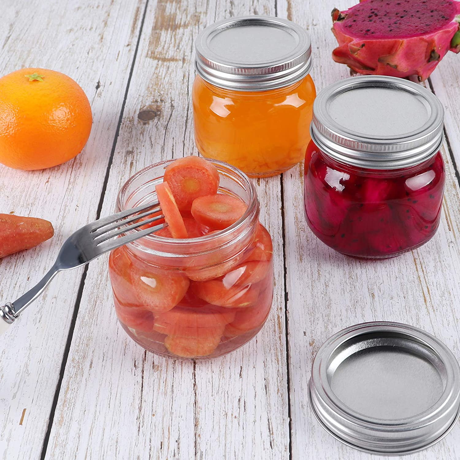 Regular Mouth Mason Jars 8 oz [12Pack] Jelly Jars with Lids 8 oz.  For Canning, Fermenting, Conserving Syrups, Sauces, Jams, Baby Foods -  Microwave/Freeze/Dishwasher Safe + SEWANTA Jar Opener: Home 