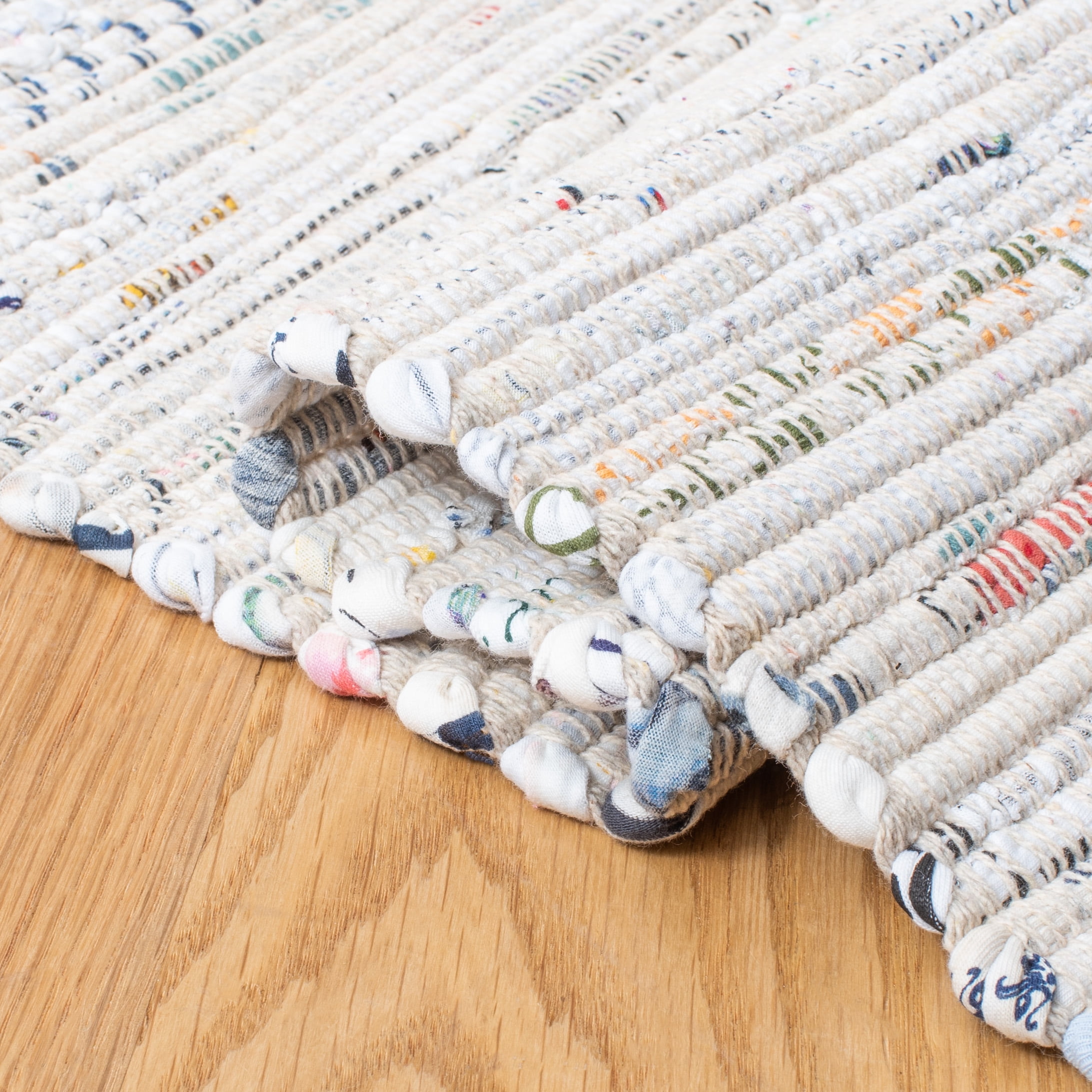 SAFAVIEH Rag Robynne Striped Cotton Area Rug, Ivory/Multi, 5' x 5' Square