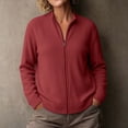 thumbnail image 4 of VBVC Women's Ribbed Full Zip Mock Neck Cardigan , Ladies' Slim Fit Long Sleeve Top , Casual Lightweight Jacket For Women, Red , S-5XL, 4 of 6
