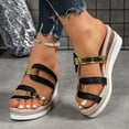 thumbnail image 2 of Espadrilles for Women Trendy Color Block Open Toe Slides Casual Wedge Sandals Platform Slip on Summer Dress Shoes Black Size 9, 2 of 7