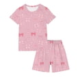 thumbnail image 4 of CYRBOKO Girls Outfit Sets, Summer Casual Elastic Waist Pullover Short Sleeve Loungewear Two-piece Sets Pink Size 7-8 T, 4 of 8