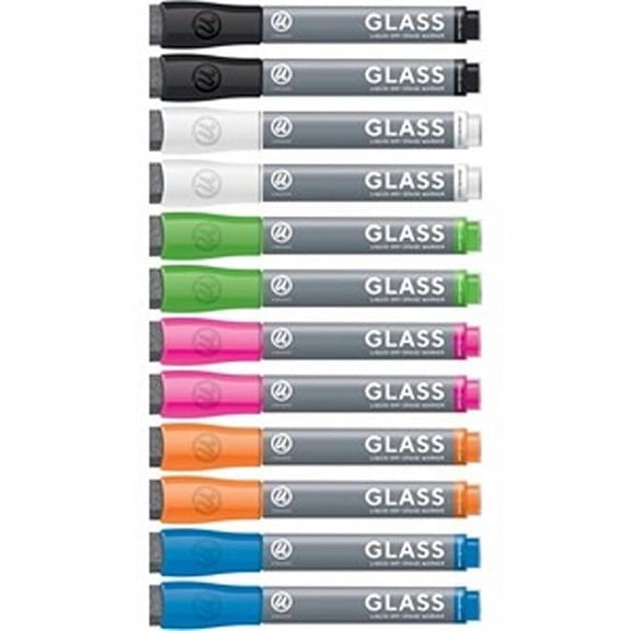 0.6 in. Liquid Glass Board Dry Erase Markers with Eraser, Multi Color - Pack of 12